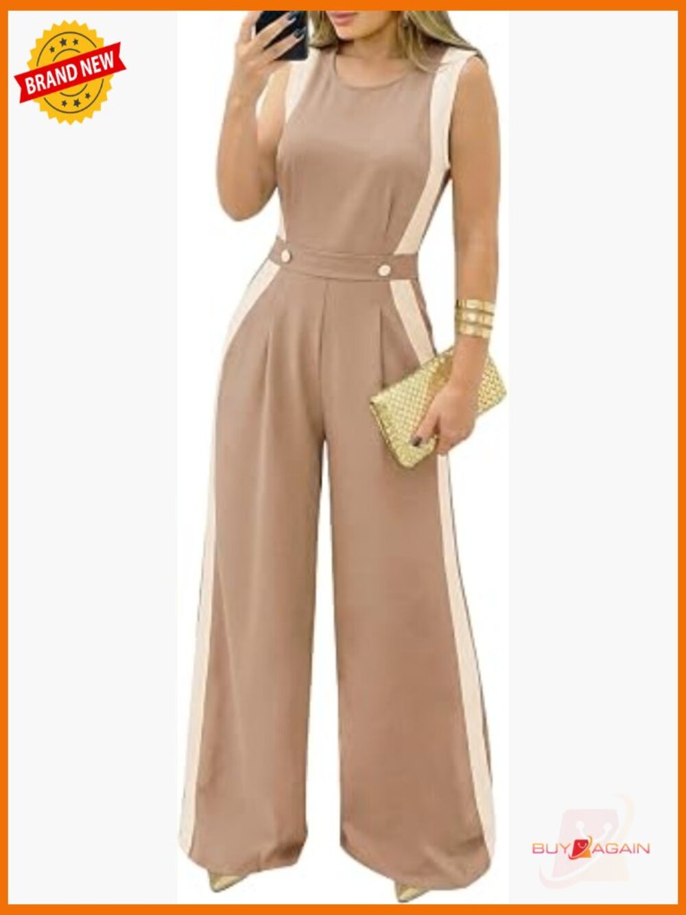 Sleeveless Colorblock Wide Leg Jumpsuit with Pockets, High Waisted Romper